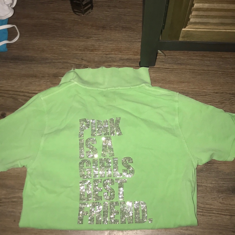 PINK destroyed polo with rhinestones